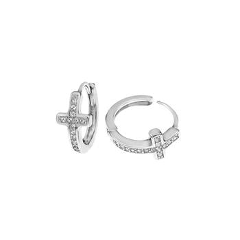 CZ Cross Silver Gold Plated Huggie Hoop Earrings