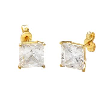 14K Gold Square CZ Push Back Stud Earrings