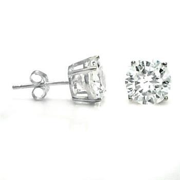 14K White Gold Round CZ Stud Earrings