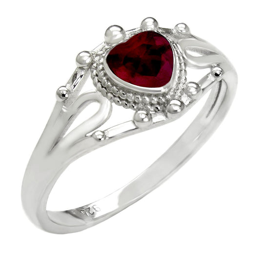 Garnet CZ Heart Sterling Silver Rhodium Baby Ring