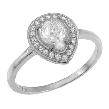 Pear Shaped Halo Sterling Silver Engagement Ring