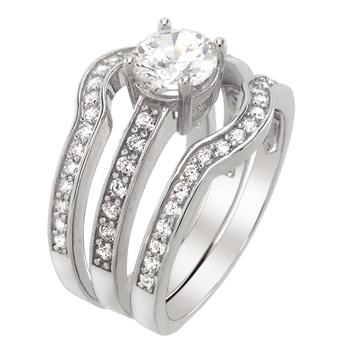 3 piece Sterling Silver Wedding Ring Set