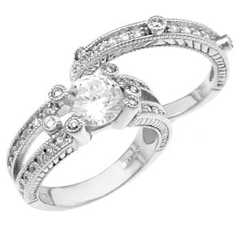 Cubic Zirconia Sterling Silver Wedding Ring Set