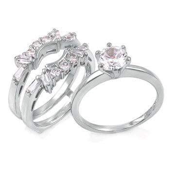 7mm Round Cubic Zirconia Sterling Silver Wedding Ring Set