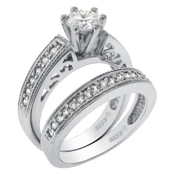 Solitaire Sterling Silver Wedding Ring Set