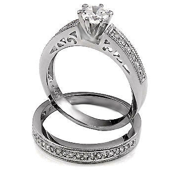 Solitaire Sterling Silver Wedding Ring Set