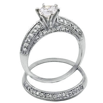 Solitaire Sterling Silver Wedding Ring Set