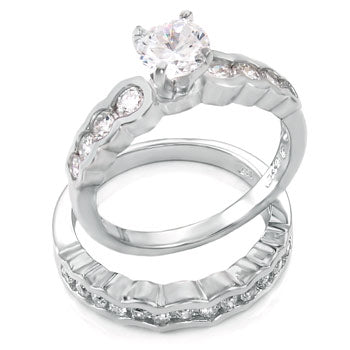 Solitaire Sterling Silver Wedding Ring Set
