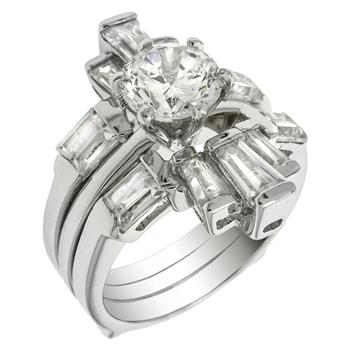 Solitaire - Baguette CZ Sterling Silver Ring Set