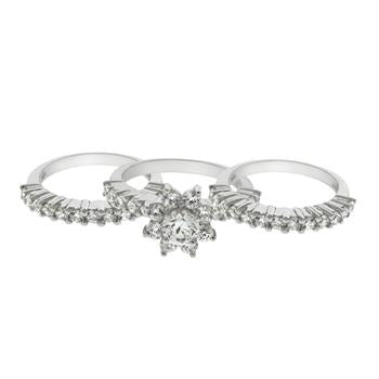 3 piece Stackable Bridal Silver Band Ring Set