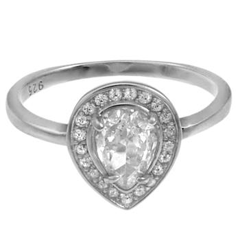 Pear Shaped Halo Sterling Silver Engagement Ring