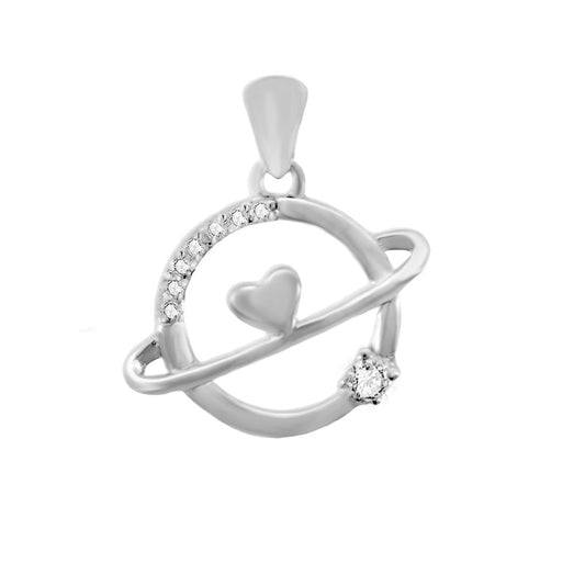 Planet with Heart Sterling Silver Rhodium Pendant