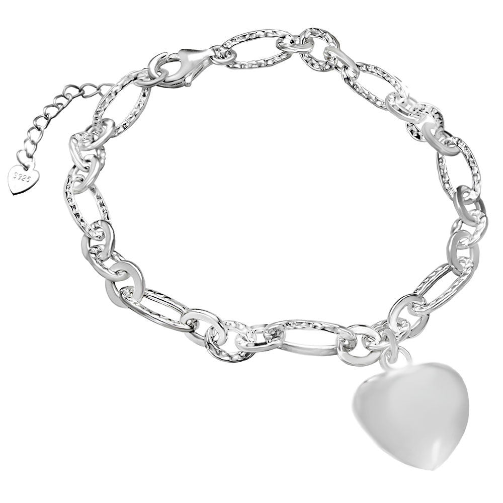 Fancy Oval Link with Puff Heart Bracelet