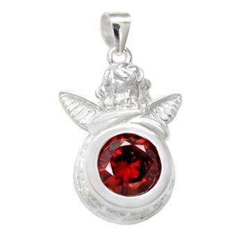 10mm Round CZ Garnet Sterling Silver Angel Pendant