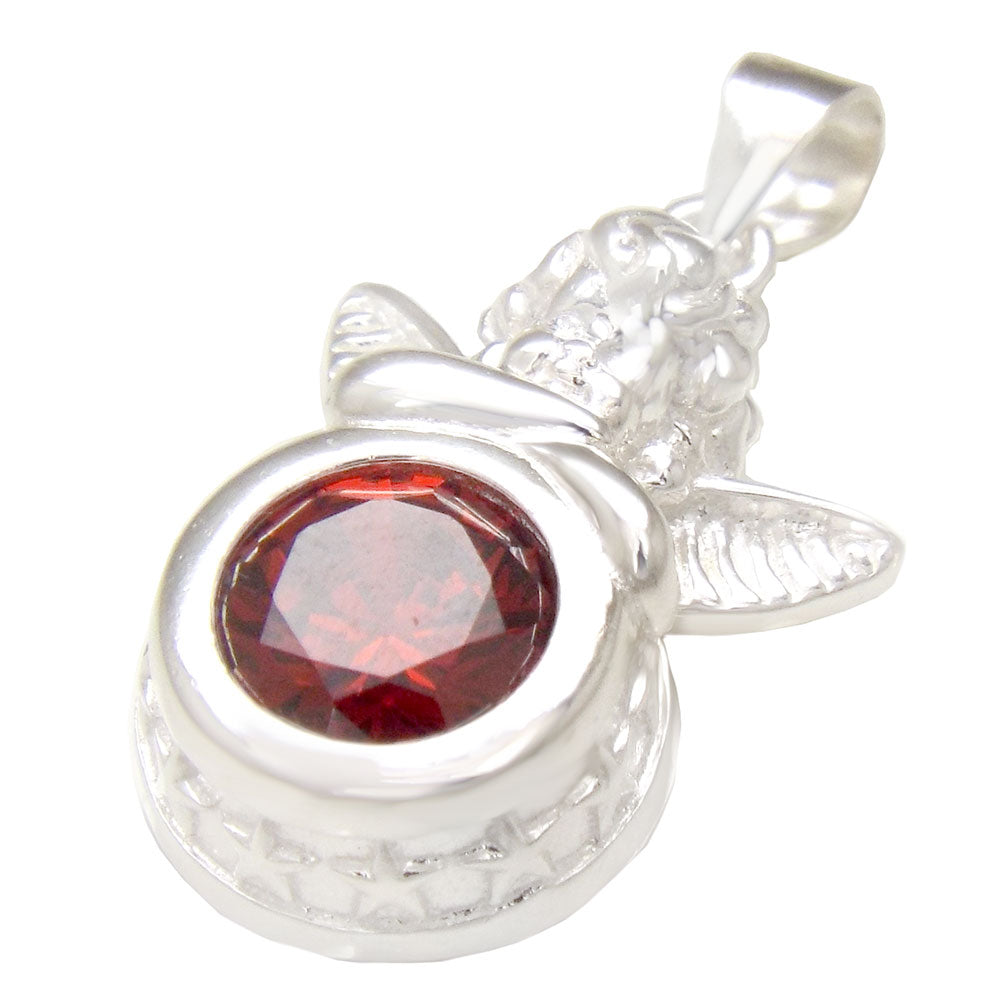 10mm Round CZ Garnet Sterling Silver Angel Pendant