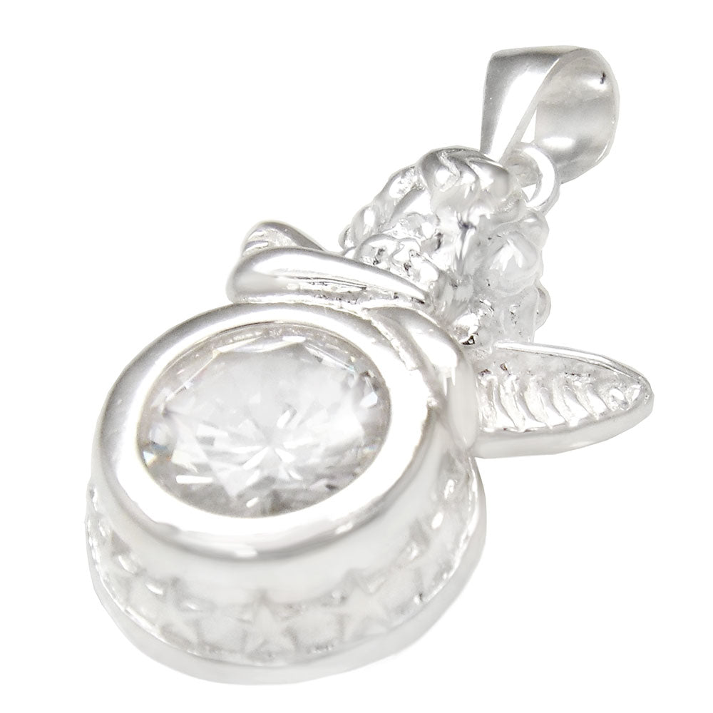 10mm Round CZ Sterling Silver Angel Pendant