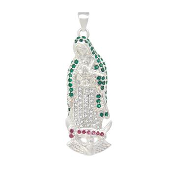 Lady of Guadalupe Multi Colored CZ Silver Pendant