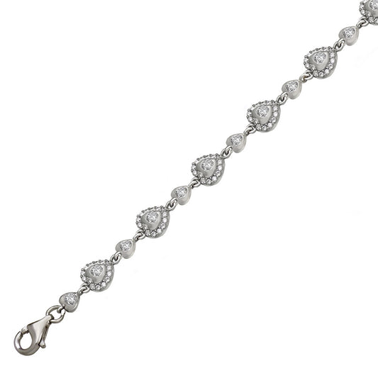 Sterling Silver Cubic Zirconia Halo Heart Bracelet