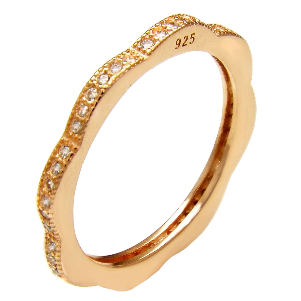 Eternity Curved CZ in Rose Plated Sterling Silver Wedding Band Ring