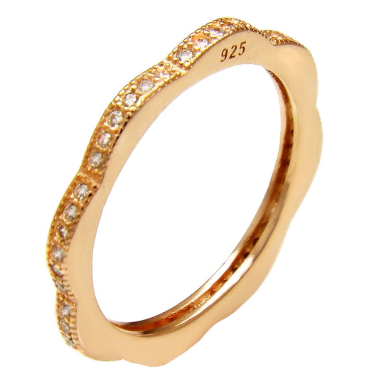 Eternity Curved CZ in Rose Plated Sterling Silver Wedding Band Ring