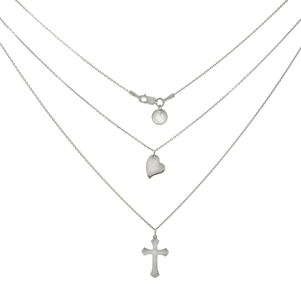 Cross and Heart Double Layered Chain Necklace