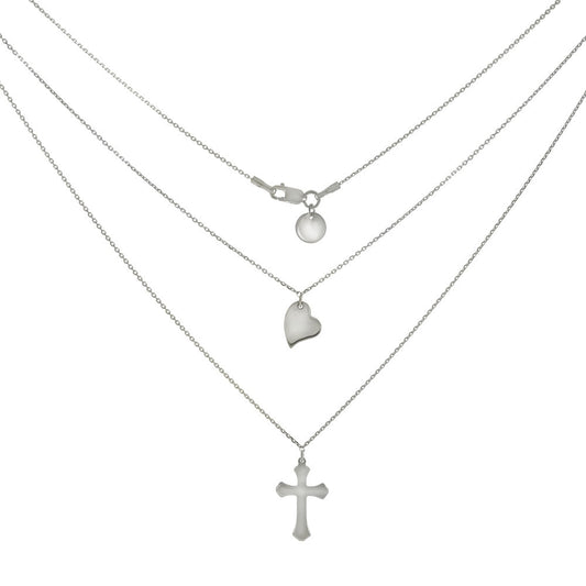 Cross and Heart Double Layered Chain Necklace