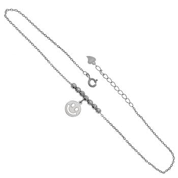 Sliding DC Bead-Emoji Happy Face Sterling Silver Anklet