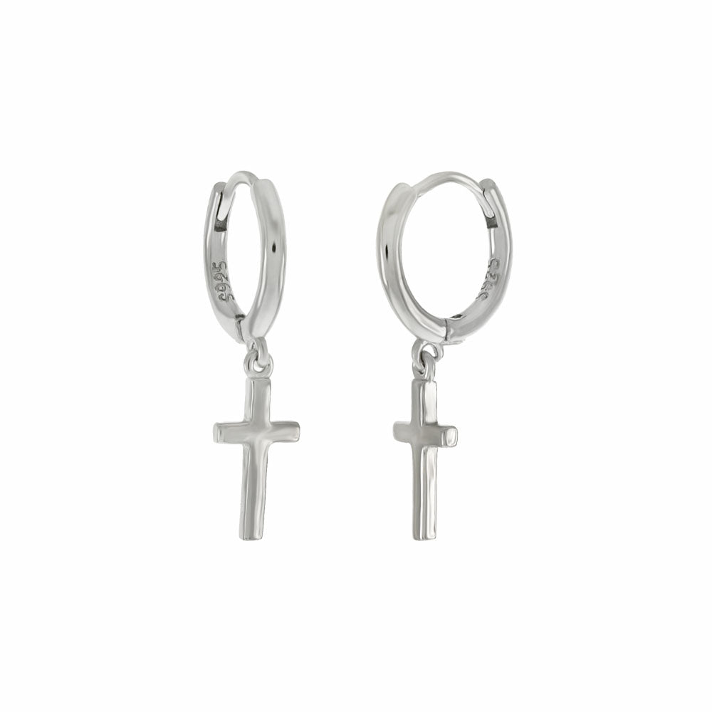 Sterling Silver Dangle Cross Huggie Hoop Earrings