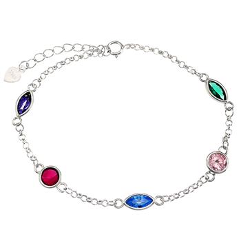 Multi Color CZ Sterling Silver Rhodium Adjustable Bracelet