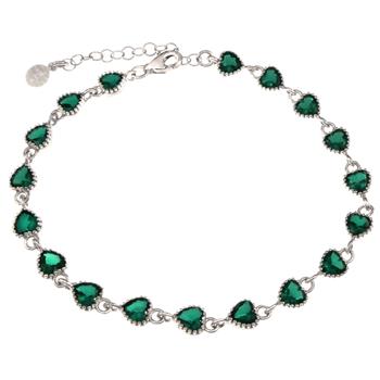 Green CZ Heart Sterling Silver Bracelet