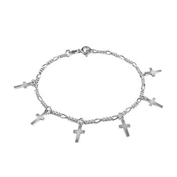 Figaro - Dangle Crosses Charm Sterling Silver Bracelet