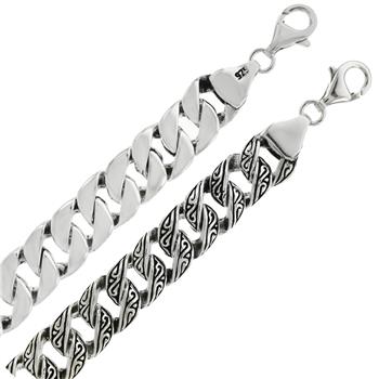 Sterling Silver Curb High Polished - Engraved Reversible Bracelet