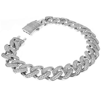 CZ Cuban Link Sterling Silver Rhodium Bracelet