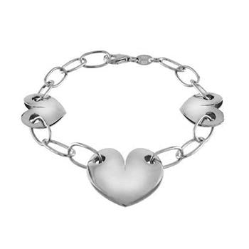 Sterling Silver Heart Rhodium Bracelet