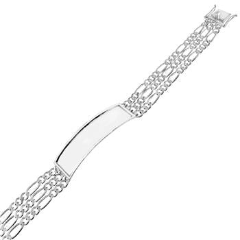 Sterling Silver Triple Strand Figaro ID Bracelet