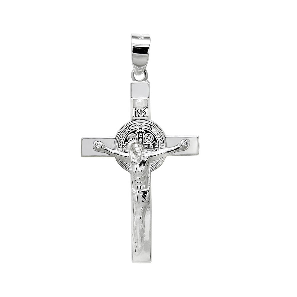 Sterling Silver High Polished San Benito Crucifix Cross Pendant