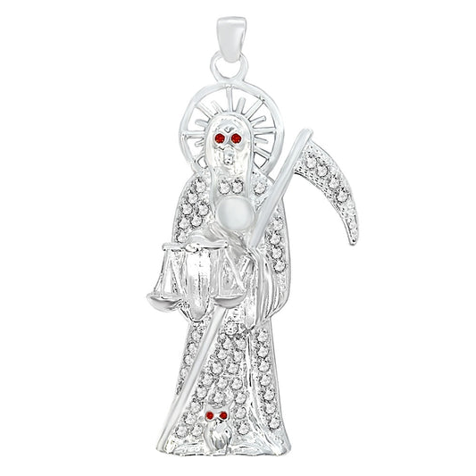 Sterling Silver Santa Muerte Cubic Zirconia Pendant