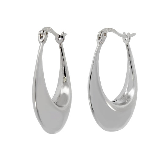 .925 Sterling Silver Rhodium Hoop Earrings