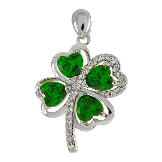 Four Leaf Clover Emerald CZ Pendant