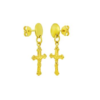 Sterling Silver Gold Plated Crucifix Dangle Earrings