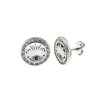 Sterling Silver Rhodium Evil Eye Stud Earrings
