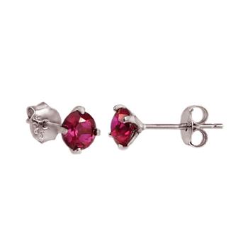 5mm Red CZ Sterling Silver Rhodium Stud Earrings