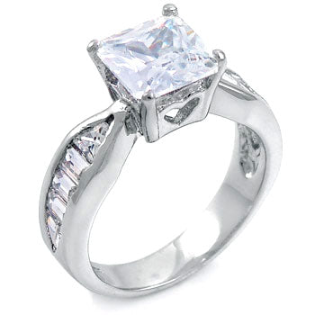 Princess 8x8mm - Baguette CZ Sterling Silver Engagement Ring