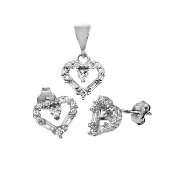 CZ Heart Sterling Silver Earrings & Pendant Set