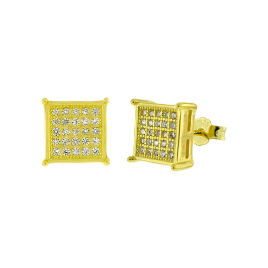 5 Lines Micro Pave CZ Sterling Silver Gold Plated Stud Earrings