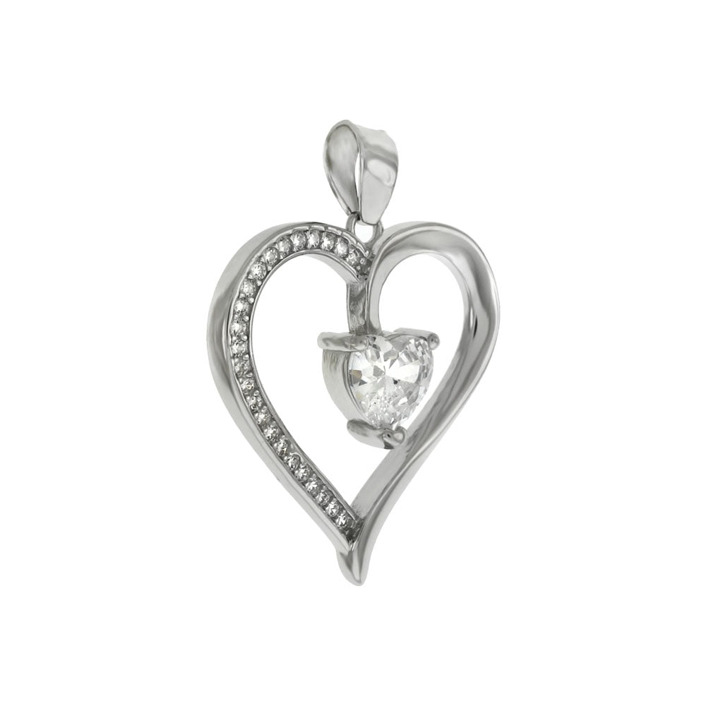 Sterling Silver Heart CZ Rhodium Pendant
