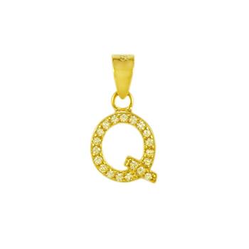 Sterling Silver Gold Plated  Small  Initial {Q} CZ Pendant