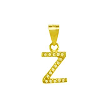Sterling Silver Gold Plated  Small  Initial {Z} CZ Pendant