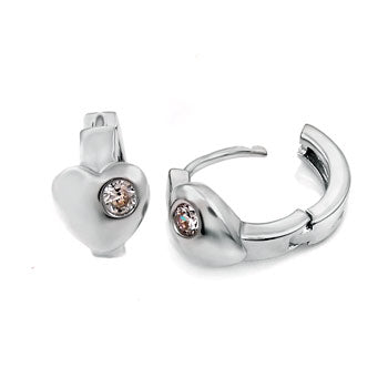 Sterling Silver Cubic Zirconia Heart Huggie Earrings