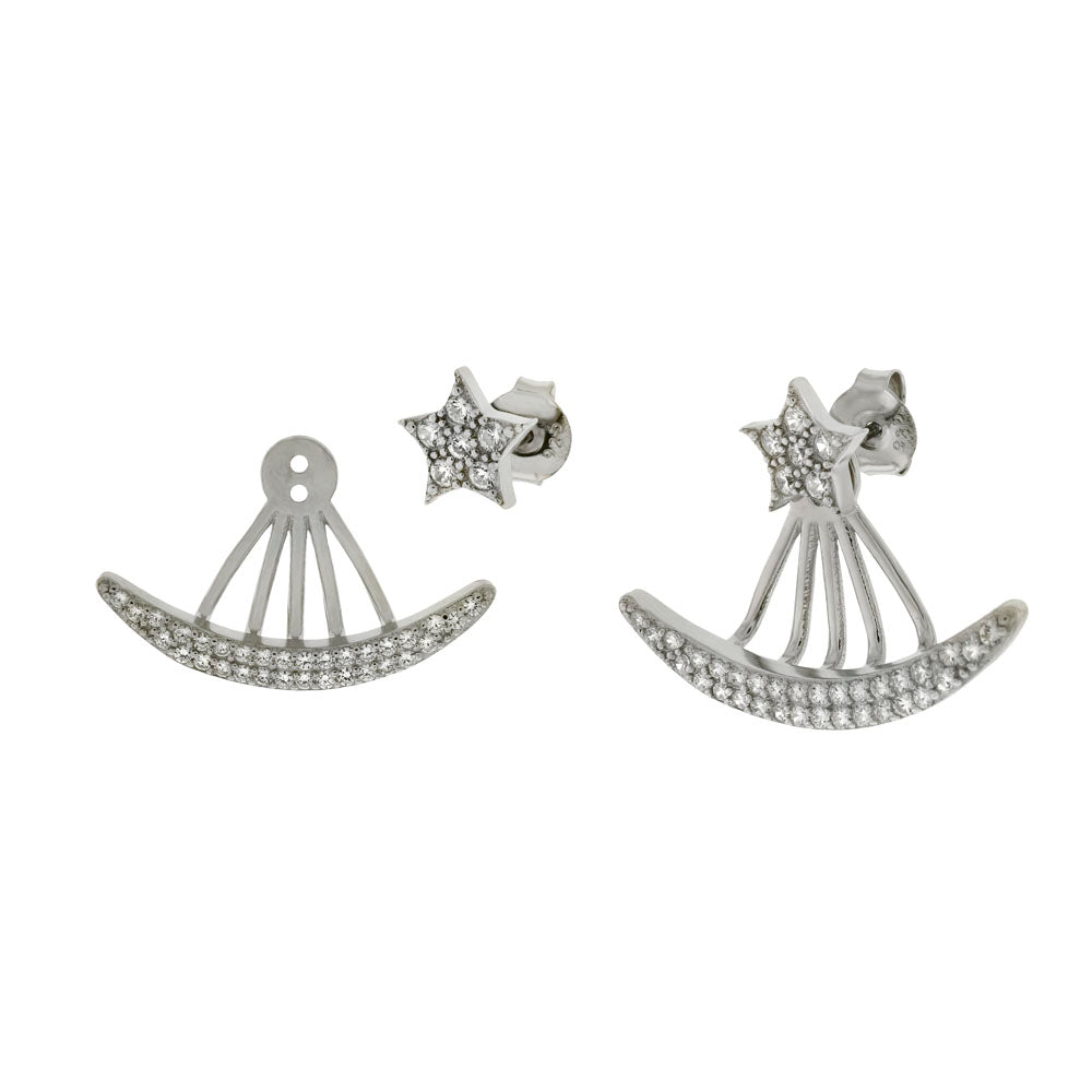Sterling Silver Star CZ Ear Jackets Rhodium Earrings